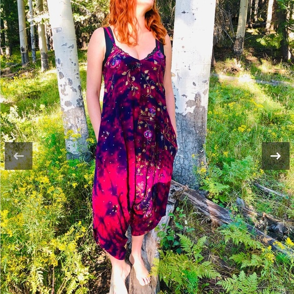 Indie Ella Boho Silk Jumpsuit Playsuit Romper Multicolor Saree Resortwear - Picture 12 of 13